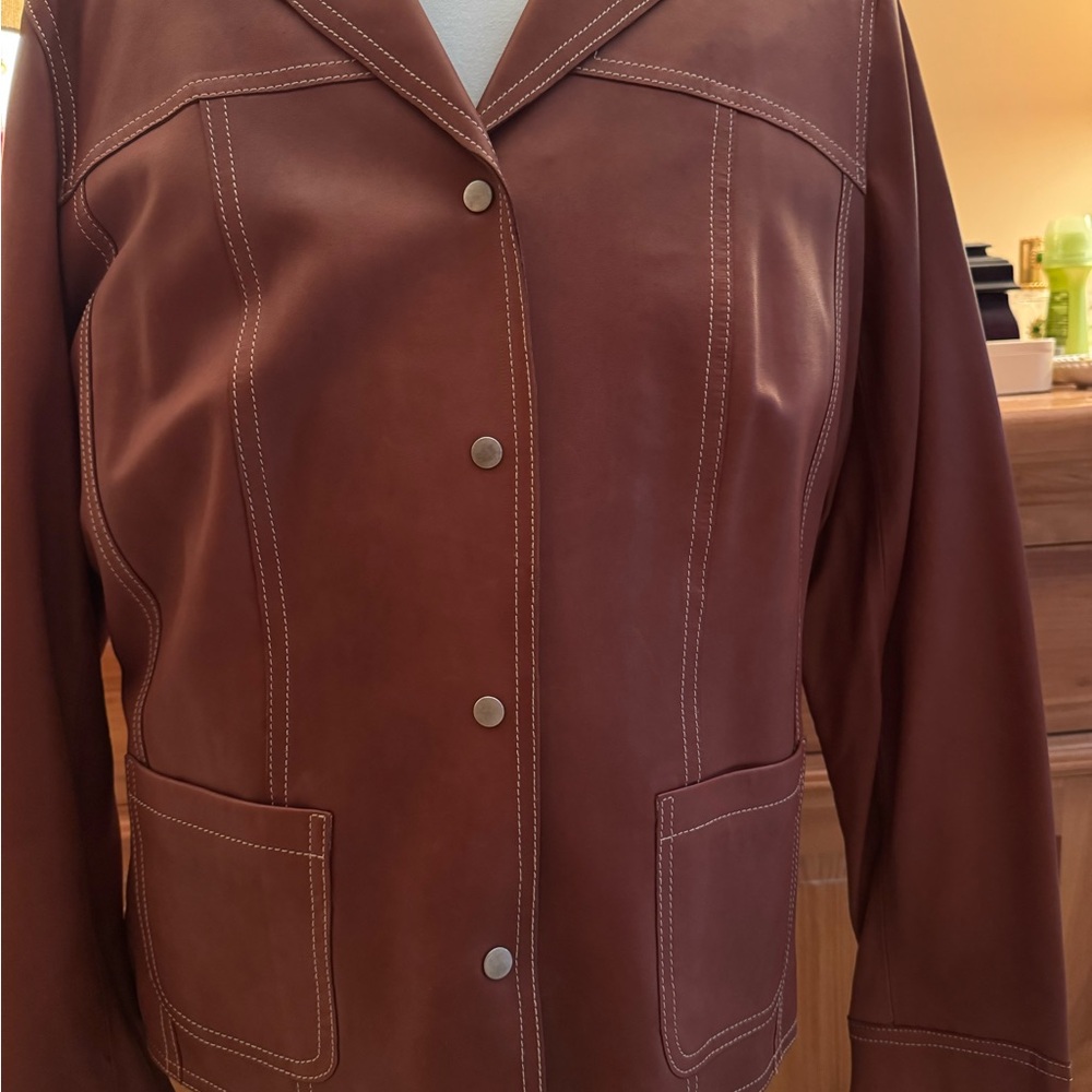 Great jacket for Fall. Beautiful, soft leather chestnut colored blazer